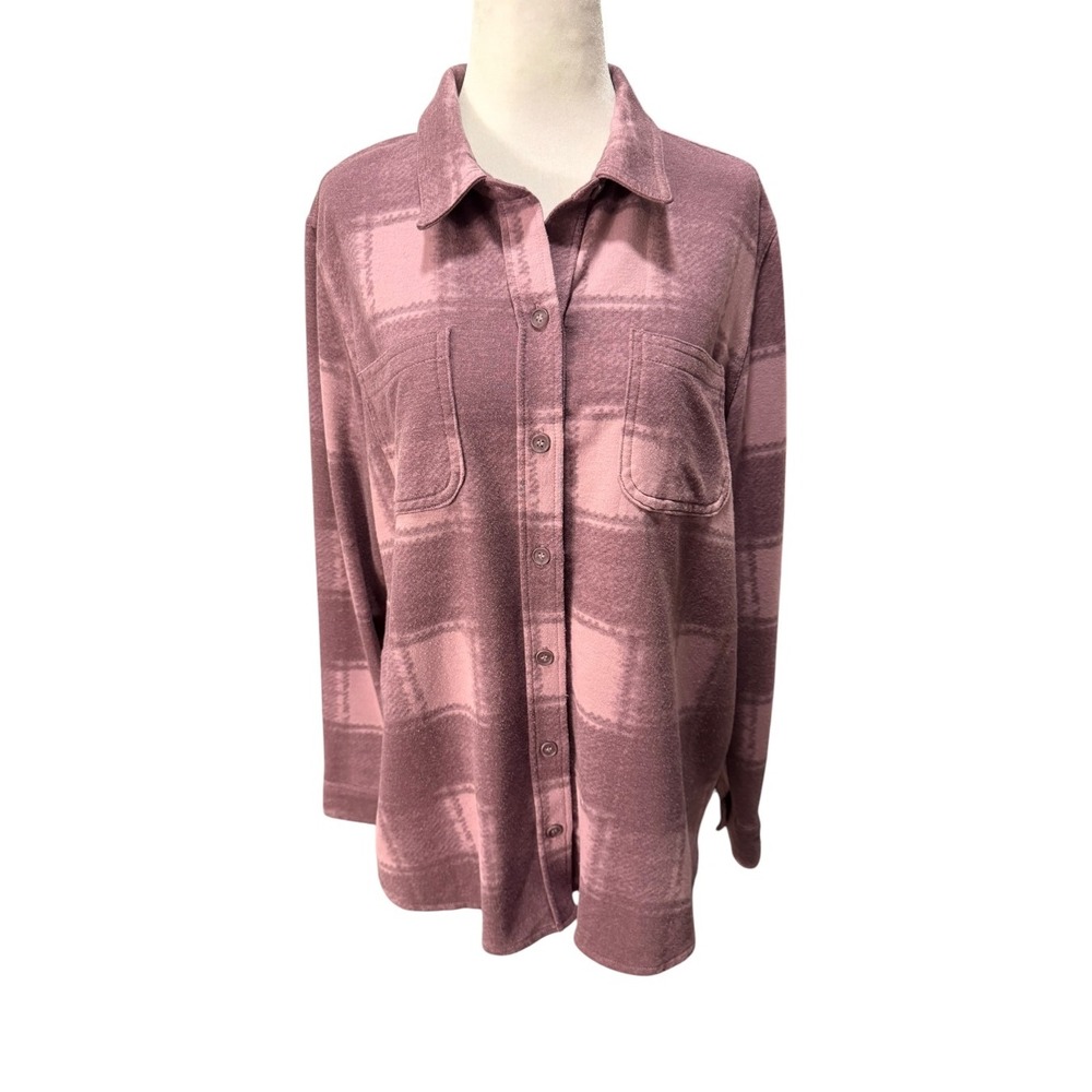 32 Degrees Heat Womens Mauve Pink Plaid Button Down Shirt Medium Long Sleeve